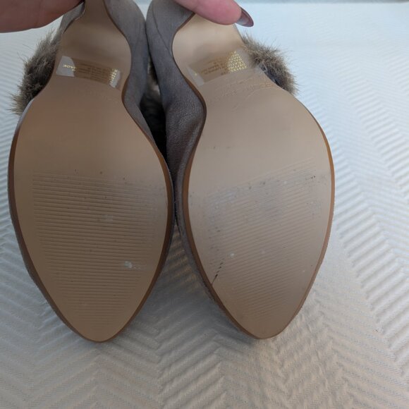 Colin Stuart Suede Faux Fur Stiletto Booties Y2K Size 8 New Neutral - Picture 6 of 13